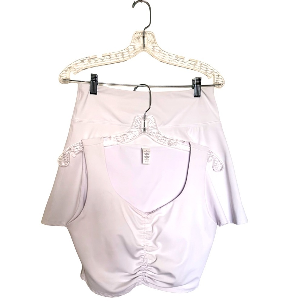 Yogalicious White Athletic Tennis Mini Skirt Skort Crop Top Set Size Large